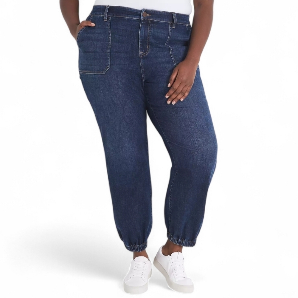 Lane Bryant Mid Rise Boyfriend Jeans With Flex Waistband In Dark Blue Sz 28P